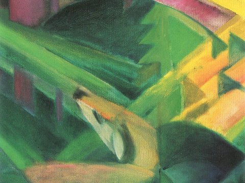 Grüne Dynamik mit Orange und Rosa – Leinwandbild