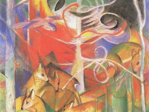 Tiere im farbenfrohen Wald – Franz Marc – Leinwandbild