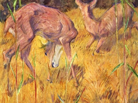 Zwei Hirsche im Herbstwald – Franz Marc – Leinwandbild