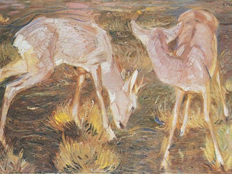 Zwei weidende Hirsche – Franz Marc – Leinwandbild