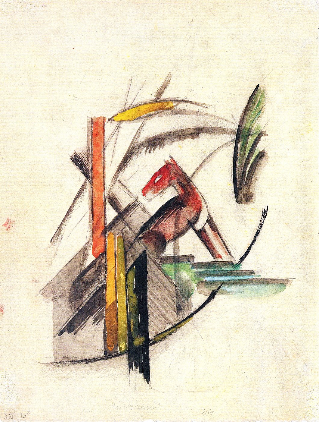 Rotes Pferd im abstrakten Landschaft – Franz – Leinwandbild