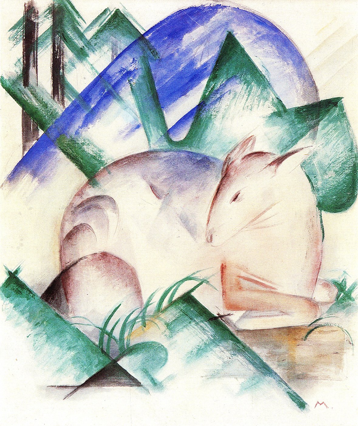 Schlafendes Tier in grüner Landschaft – Franz – Leinwandbild