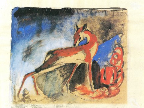 Roter Fuchs in abstrakter Landschaft – Franz – Leinwandbild