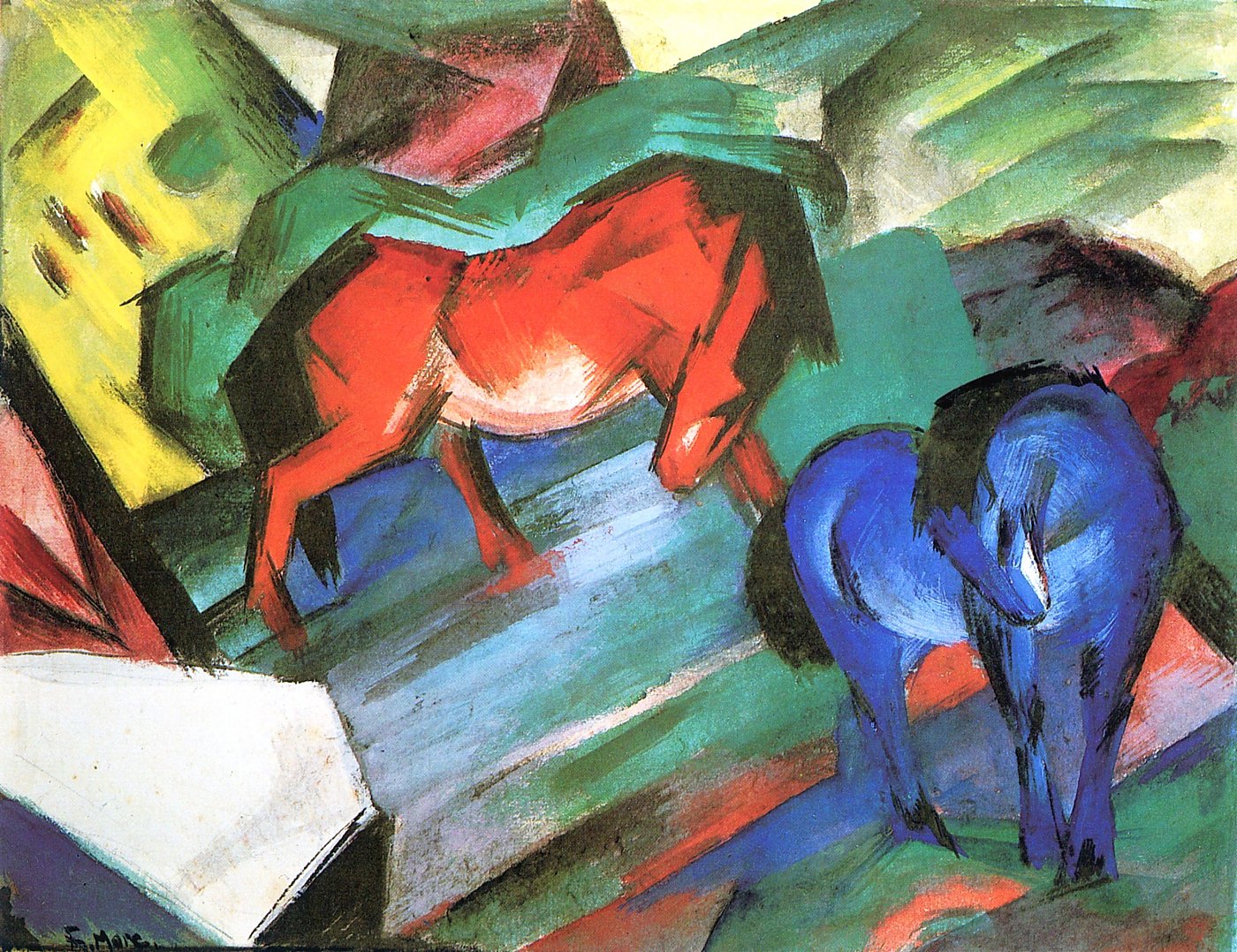Zwei Pferde in leuchtenden Farben – Franz Marc – Leinwandbild