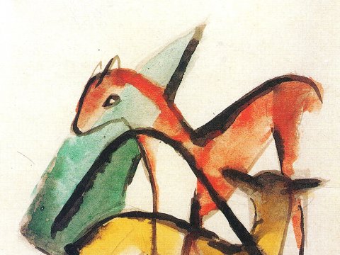 Zwei Pferde in leuchtenden Farben – Franz Marc – Leinwandbild