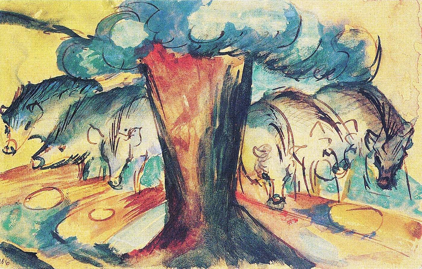Bäume und Tiere in expressiver Farbe – Franz – Leinwandbild