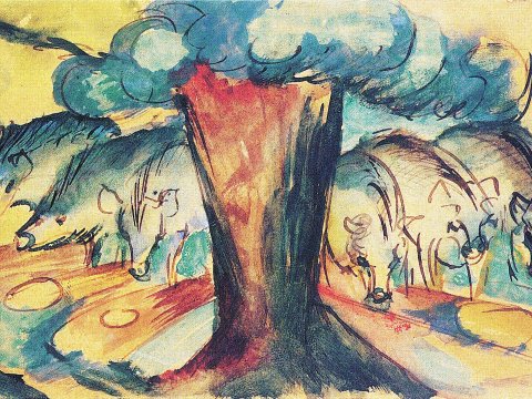 Bäume und Tiere in expressiver Farbe – Franz – Leinwandbild