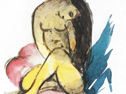 Sitzender Akt mit blauem Flügel – Franz Marc – Leinwandbild
