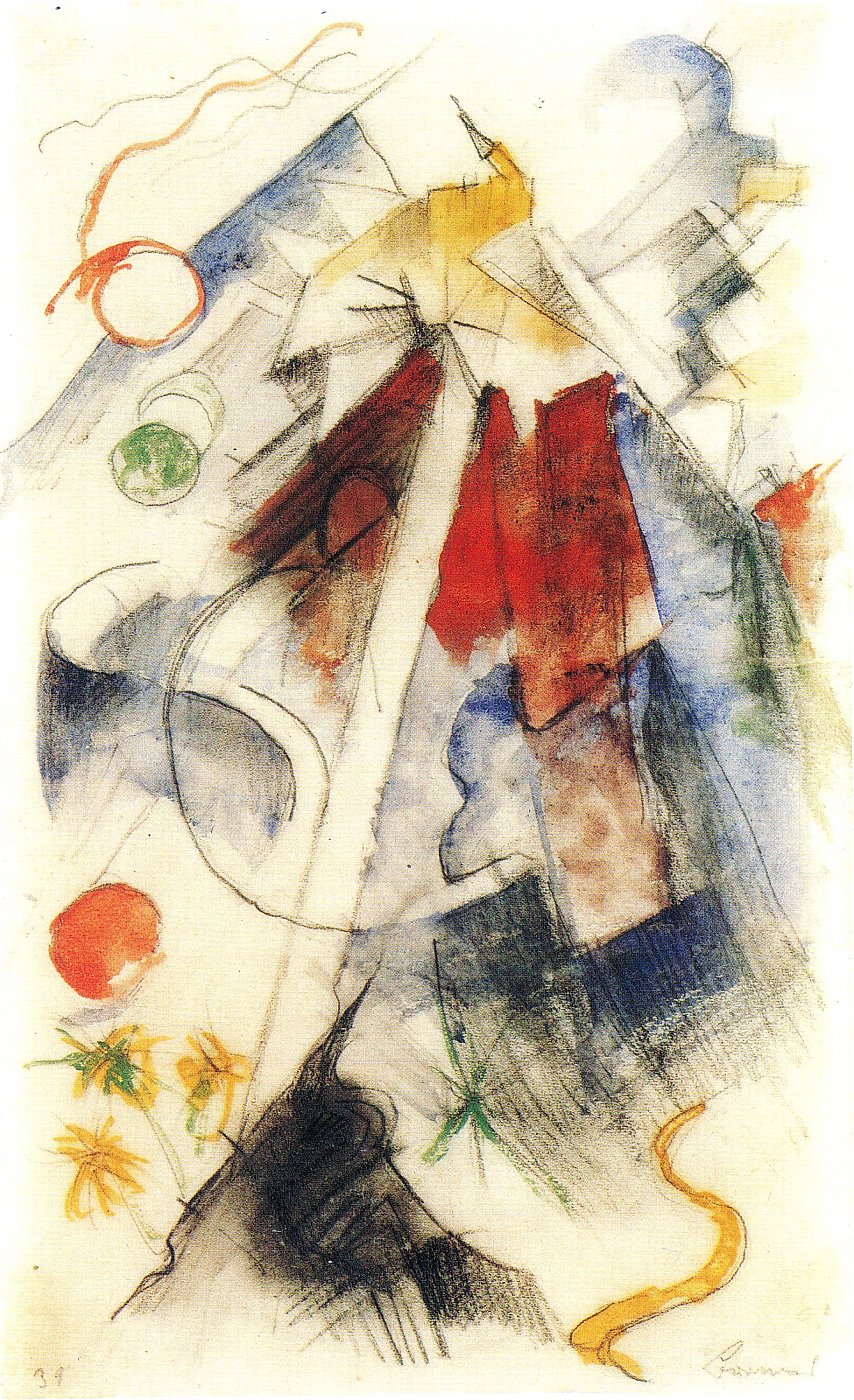 Rote und blaue Formen mit gelben Akzenten – Franz Marc Leinwandbild
