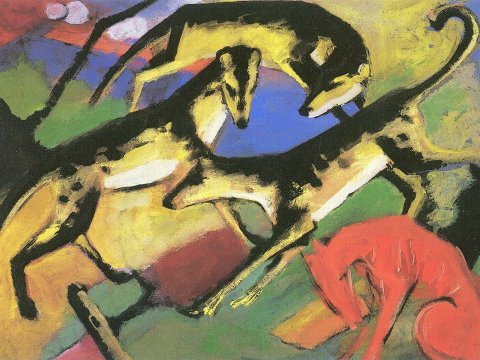 Zwei springende Hunde – Franz Marc – Leinwandbild