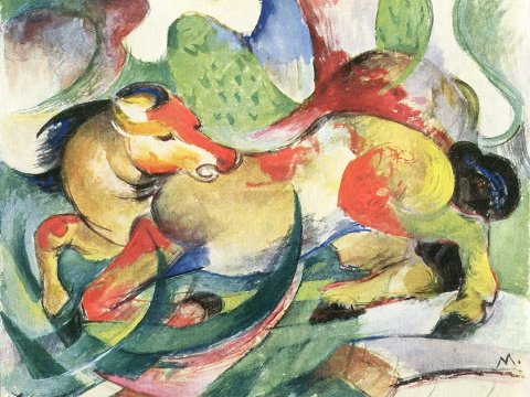 Zwei Pferde im Farbenspiel – Franz Marc – Leinwandbild