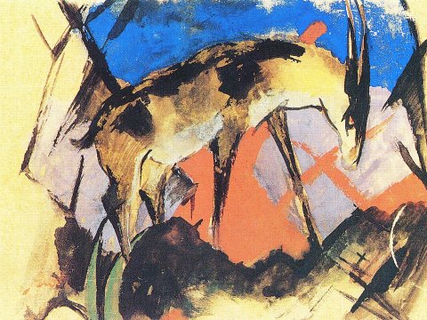 Pferd im Landschaftsbild – Franz Marc – Leinwandbild