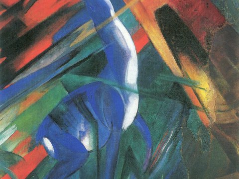 Blaues Pferd im Farbstrudel – Franz Marc – Leinwandbild