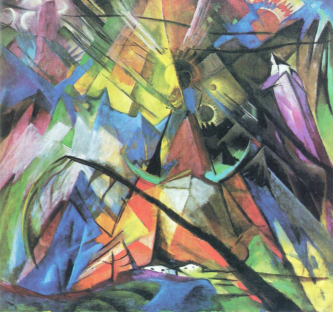 Zerbrochene Farblandschaft mit Blau und Gelb – Leinwandbild