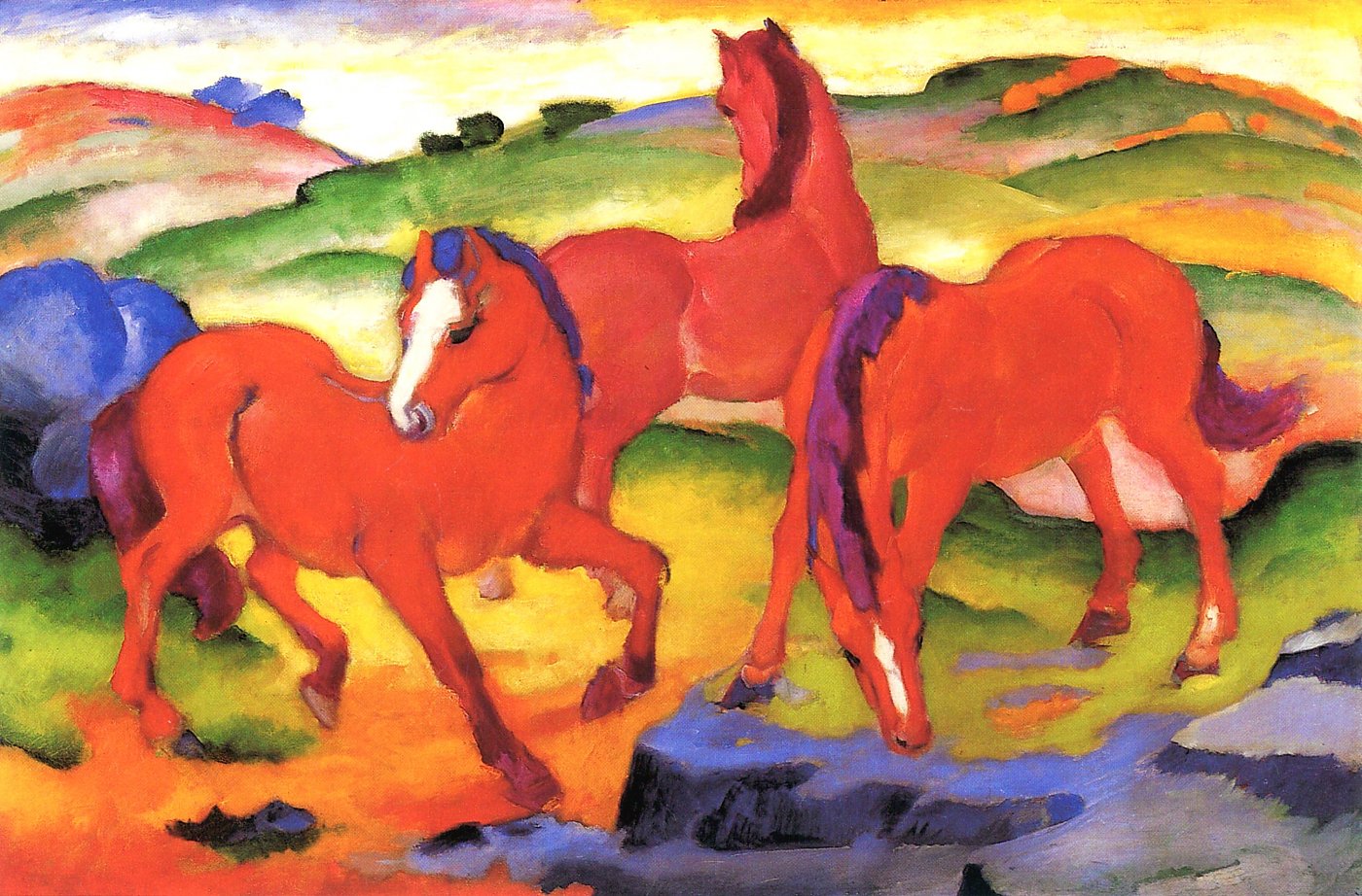 Drei rote Pferde – Franz Marc – Leinwandbild