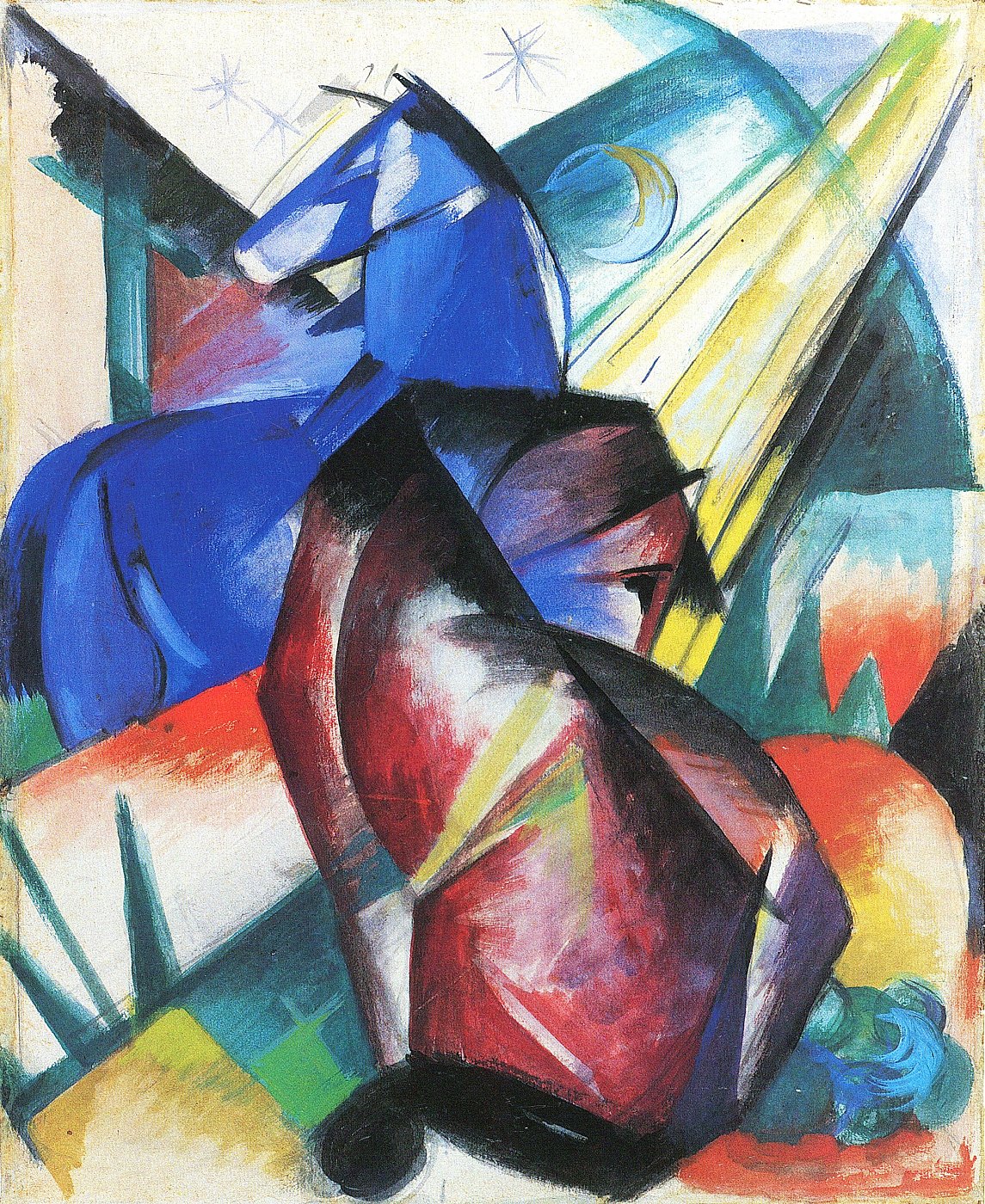 Blaues Pferd im abstrakten Farbenspiel – Franz – Franz Marc Leinwandbild