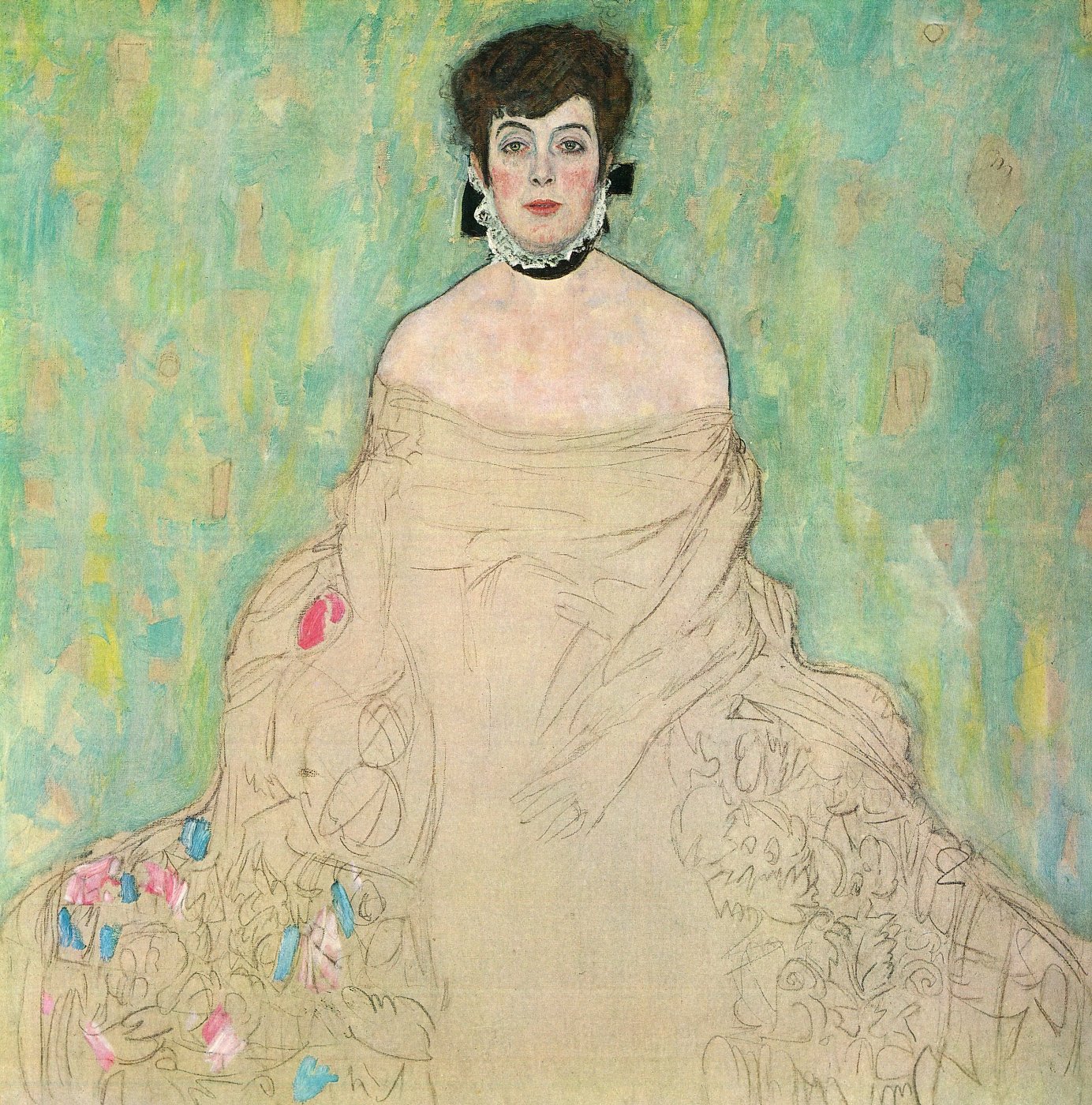 Adele in Gold und Grün, mit Blüten – Gustav Klimt Leinwandbild