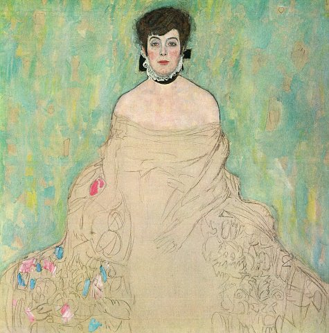 Adele in Gold und Grün, mit Blüten – Leinwandbild