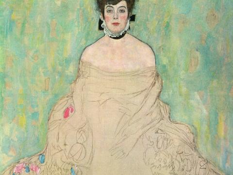 Adele in Gold und Grün, mit Blüten – Leinwandbild