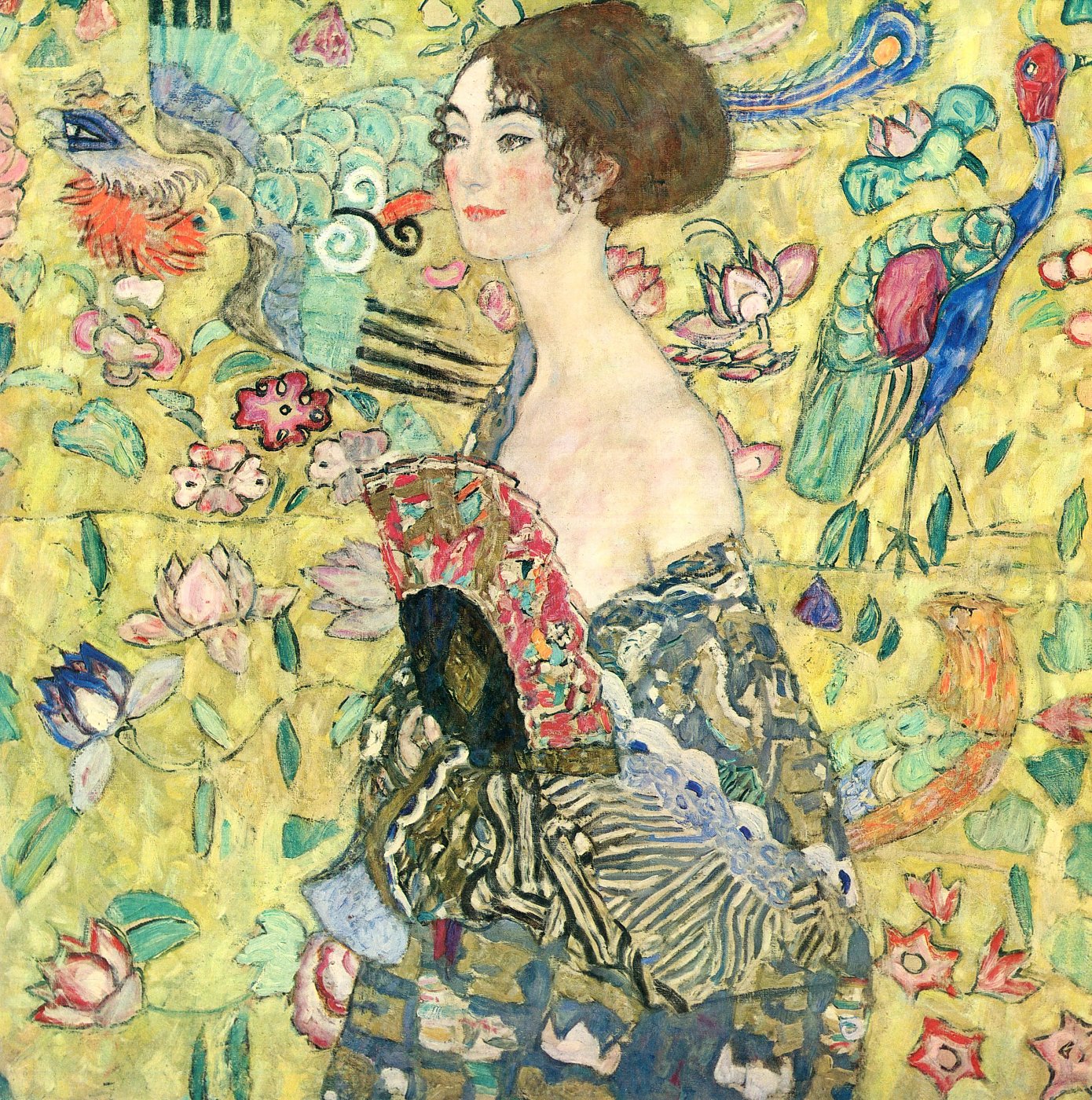 Dame mit Fächer im Blumengarten – Gustav Klimt – Gustav Klimt Leinwandbild
