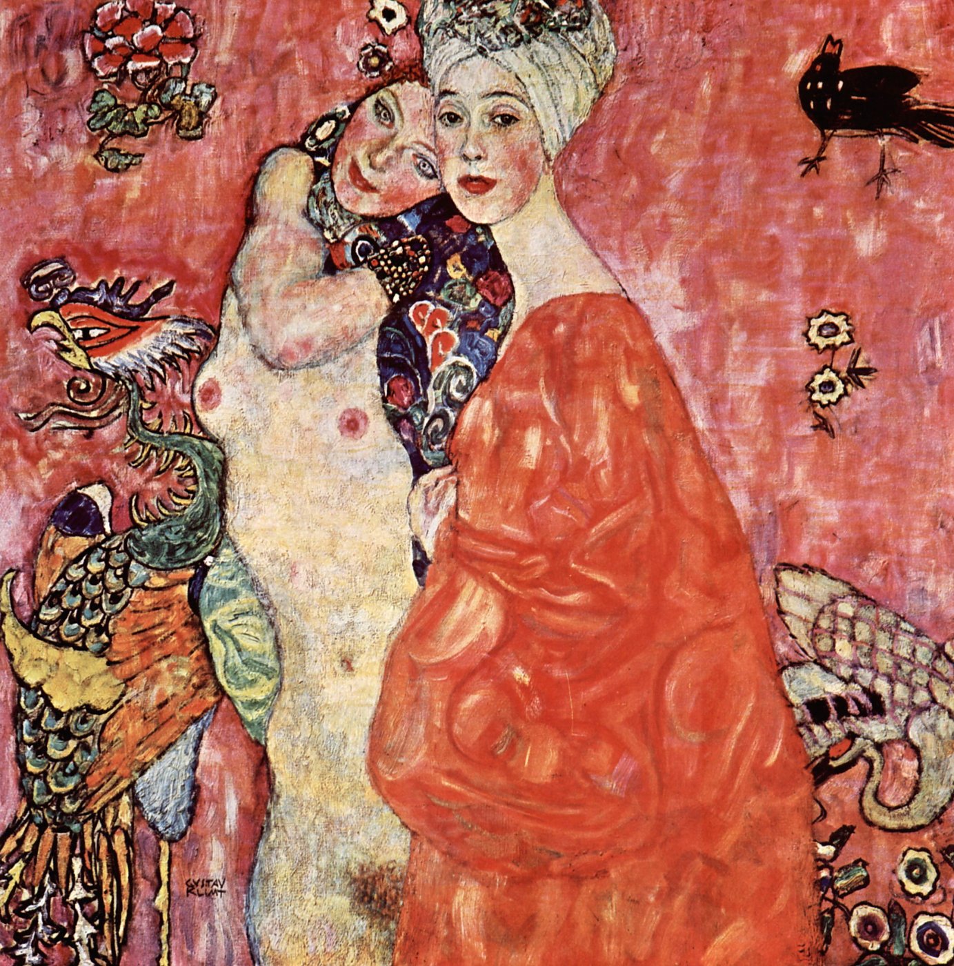 Zwei Frauen mit exotischen Vögeln – Gustav Klimt – Gustav Klimt Leinwandbild