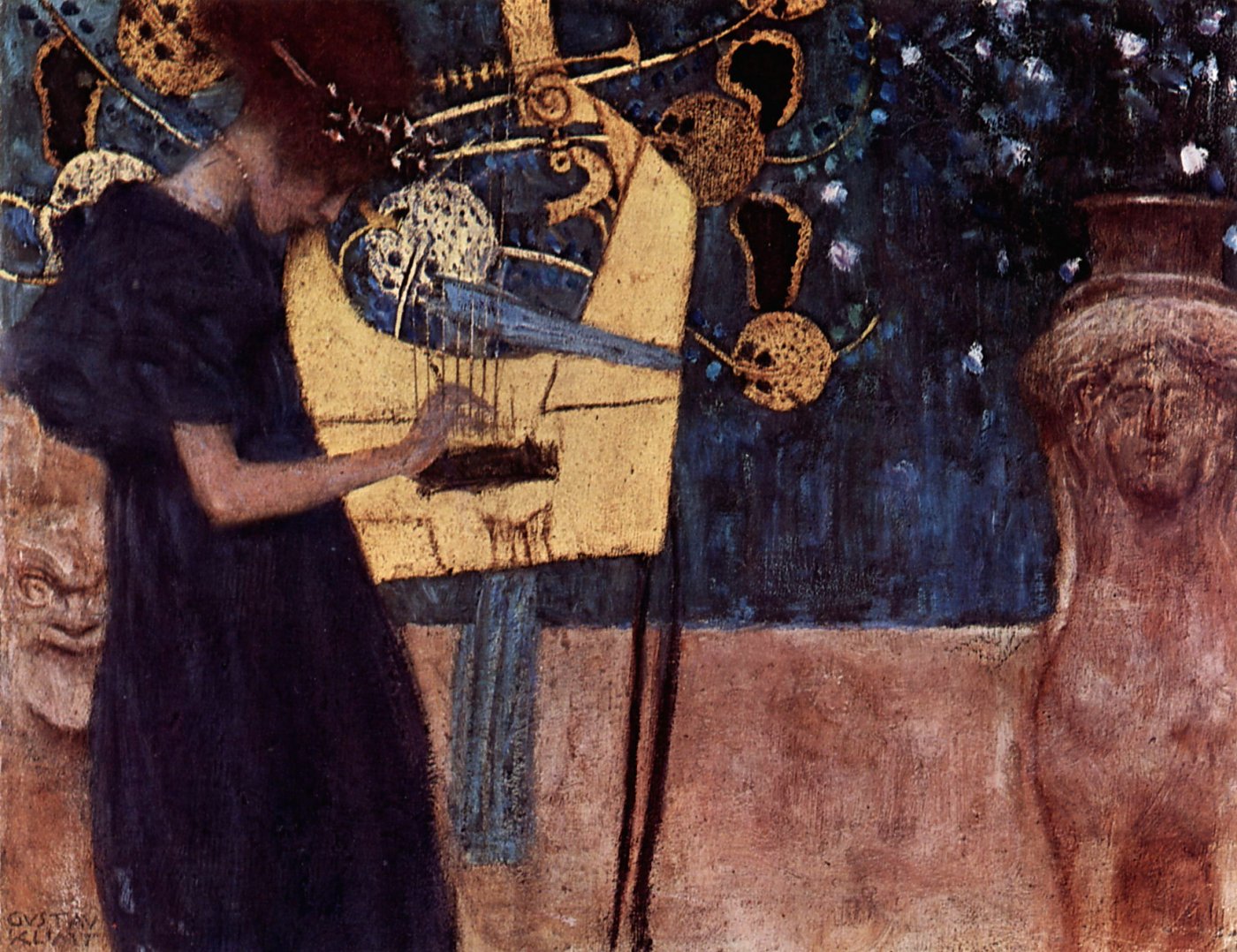 Musizierende Frau mit Harfe – Gustav Klimt – Leinwandbild