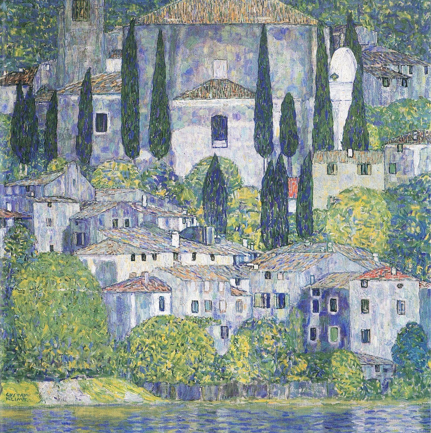Dorf am Wasser mit Zypressen – Gustav Klimt – Leinwandbild