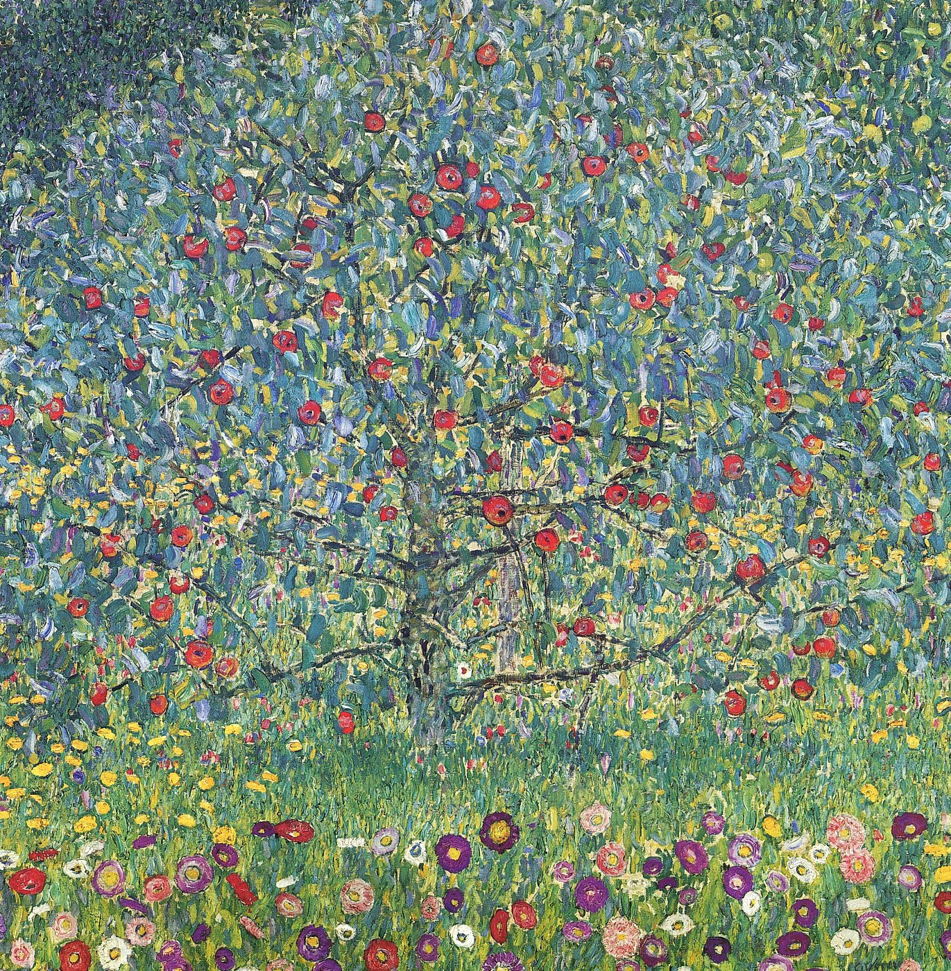 Apfelbaum I – Gustav Klimt (Rote Äpfel, blauer – Leinwandbild
