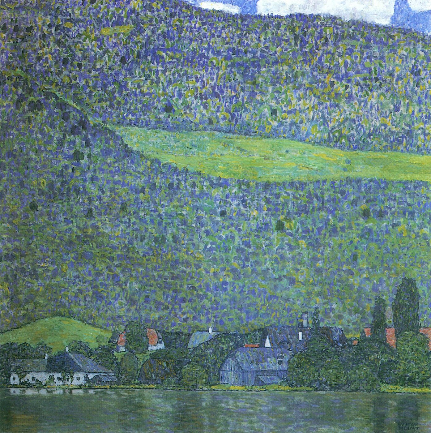 Berglandschaft mit Dorf am See – Gustav Klimt – Leinwandbild