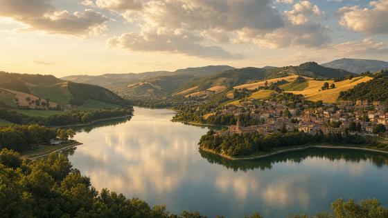 Nest im Tal zu sanften Hügeln – Leinwandbild
