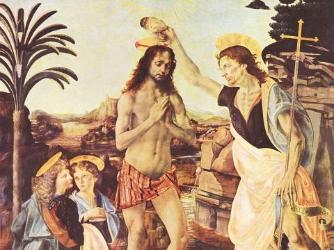 Taufe Christi – Leonardo da Vinci – Leinwandbild