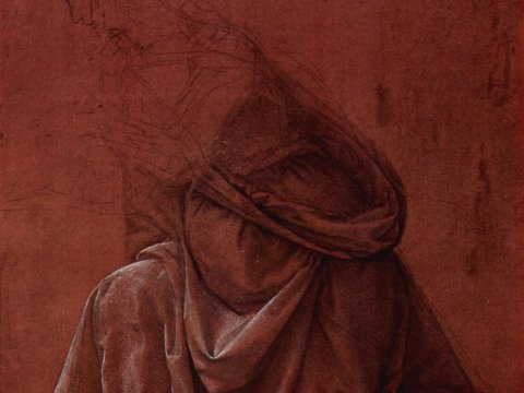 Studie eines sitzenden Mannes mit Kopftuch – Leinwandbild