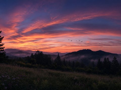 Dämmerung hinter den Gipfeln – Leinwandbild