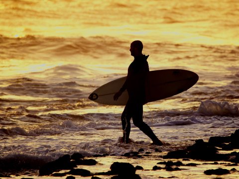 Schattenspiel am mondlosen Strand – Leinwandbild