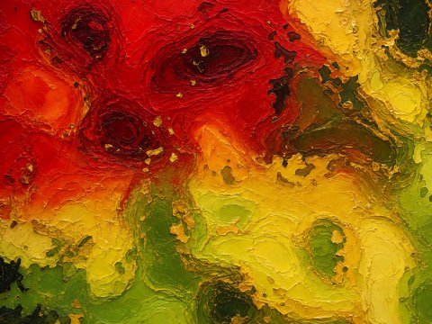 Vulkanische Gefilde in Rot und Grün – Leinwandbild