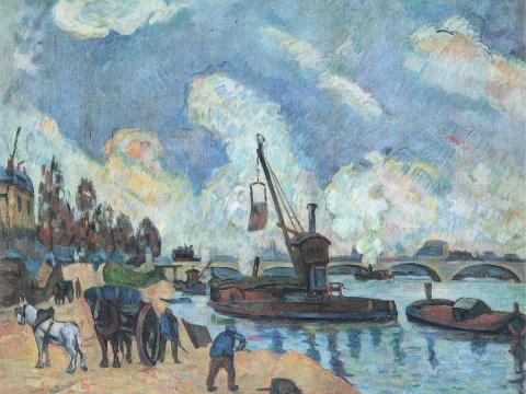Hafenarbeiter am Fluss – Paul Cézanne – Leinwandbild
