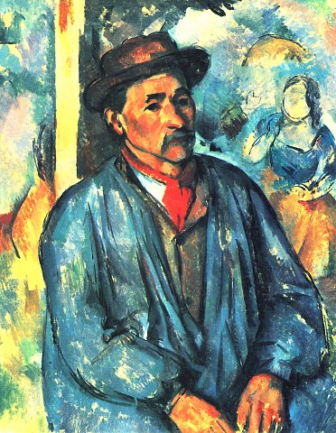 Mann im blauen Mantel mit rotem Halstuch – Leinwandbild