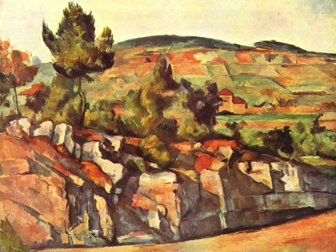 Landschaft mit Felsen und Hügeln – Paul Cézanne – Leinwandbild