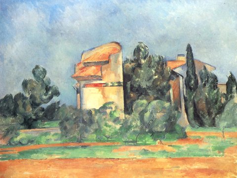 Ländliches Haus mit Zypressen – Paul Cézanne – Leinwandbild