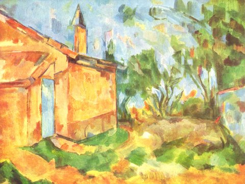Ländliches Haus mit Kirchturm – Paul Cézanne – Leinwandbild