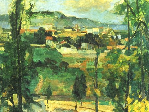 Landschaft mit Hügeln und Bäumen – Paul Cézanne – Leinwandbild