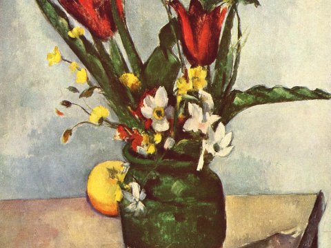 Blumenstillleben mit Tulpen – Paul Cézanne – Leinwandbild
