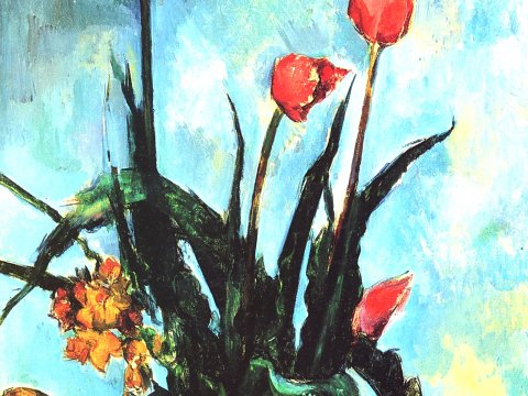 Rote Tulpen im Vasenstillleben – Paul Cézanne – Leinwandbild