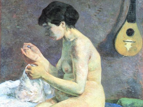 Nackte Frau mit Mandoline – Paul Gauguin – Leinwandbild