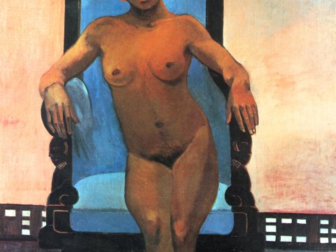 Nackte Frau auf blauem Stuhl – Paul Gauguin – Leinwandbild