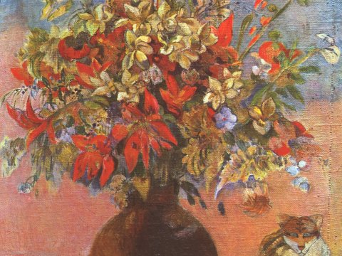 Blumenstrauß mit Katzen – Paul Gauguin – Leinwandbild