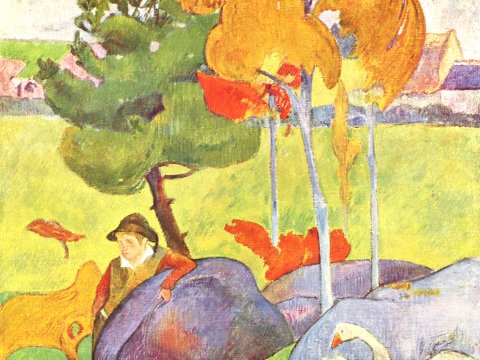 Bauer mit Sack im Herbstfeld – Paul Gauguin – Leinwandbild