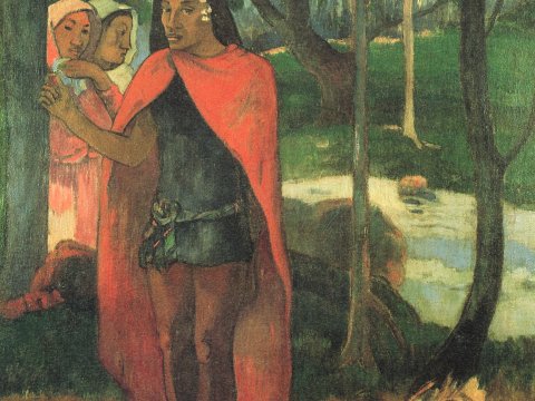 Wandernde Frau im roten Umhang – Paul Gauguin – Leinwandbild