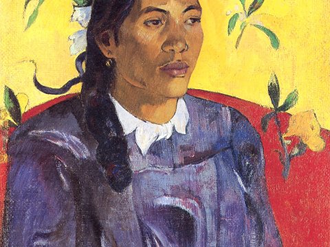 Frau mit Blume – Paul Gauguin – Leinwandbild