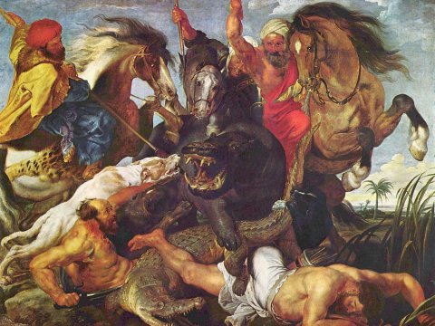Jagd auf Nilpferd und Krokodil – Peter Paul – Leinwandbild